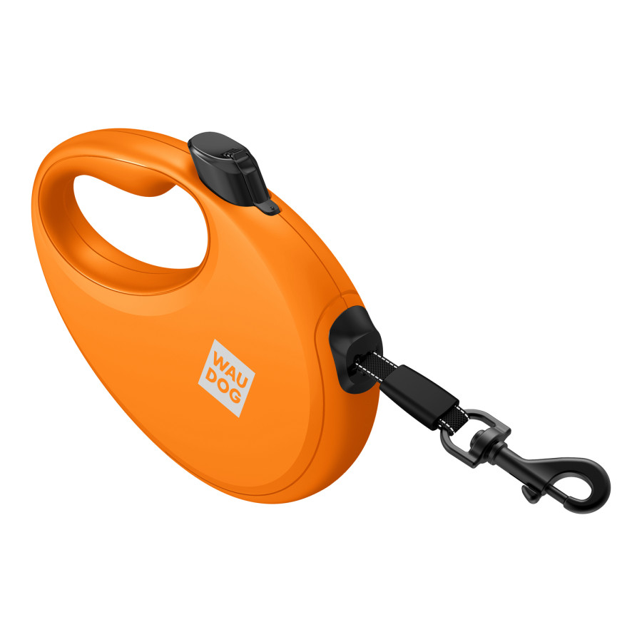 Поводок-рулетка для собак WAUDOG R-leash с контейнером для пакетов, светоотражающая лента, оранжевый