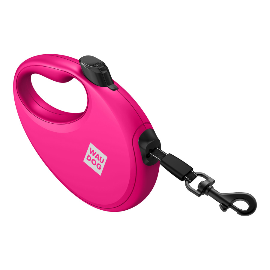 Повідець-рулетка для собак WAUDOG R-leash з  контейнером для пакетів, світловідбивна стрічка, рожевий