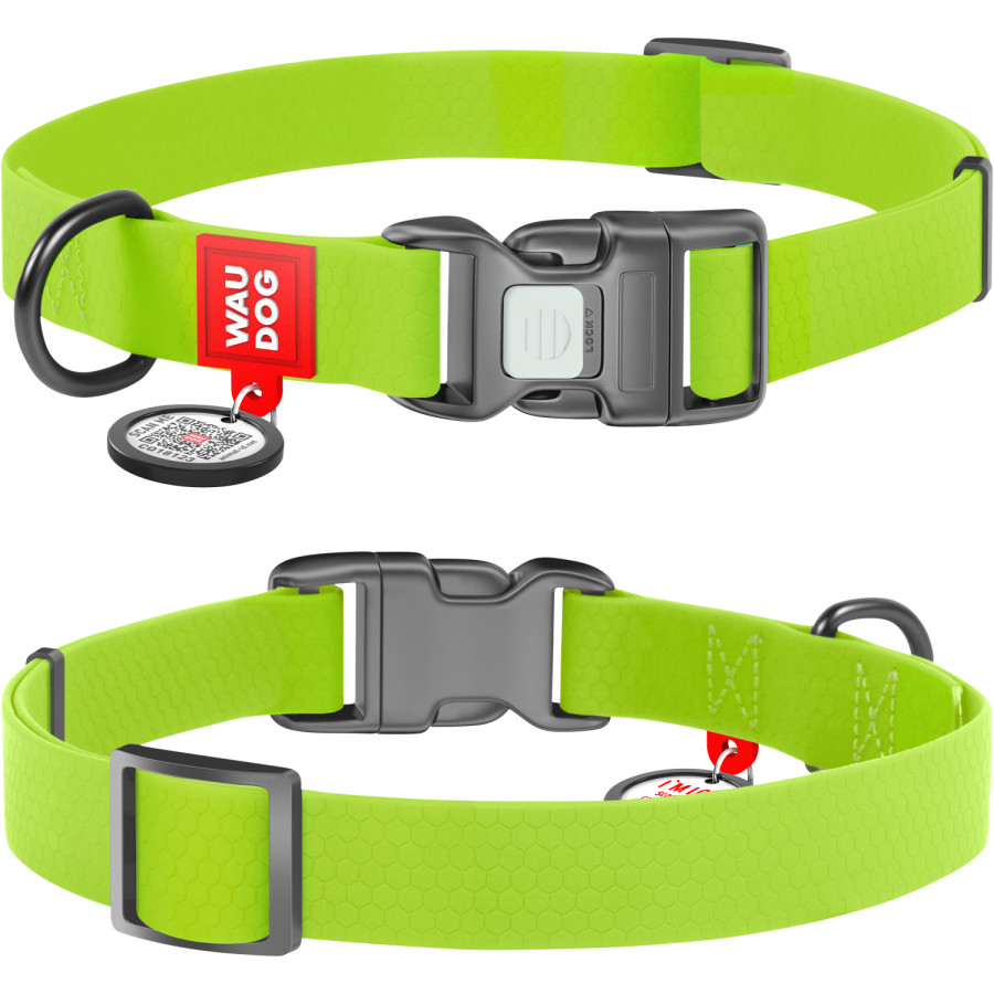 WAUDOG Waterproof dog collar with QR-passport, with QR tag, plastic fastex buckle, light green