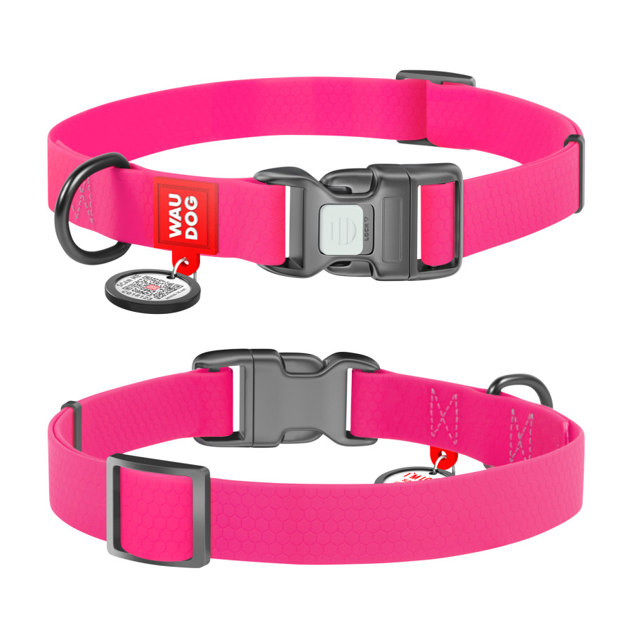 WAUDOG Waterproof dog collar with QR-passport, with QR tag, plastic fastex buckle, pink