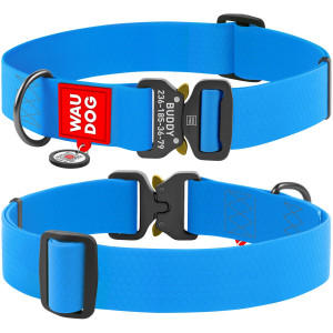 WAUDOG Waterproof dog collar with QR-passport, metal fastex, blue (width 40 mm, length 43-70 cm)