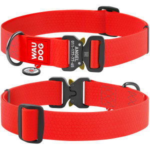WAUDOG Waterproof dog collar with QR-passport, metal fastex, red (width 40 mm, length 43-70 cm)
