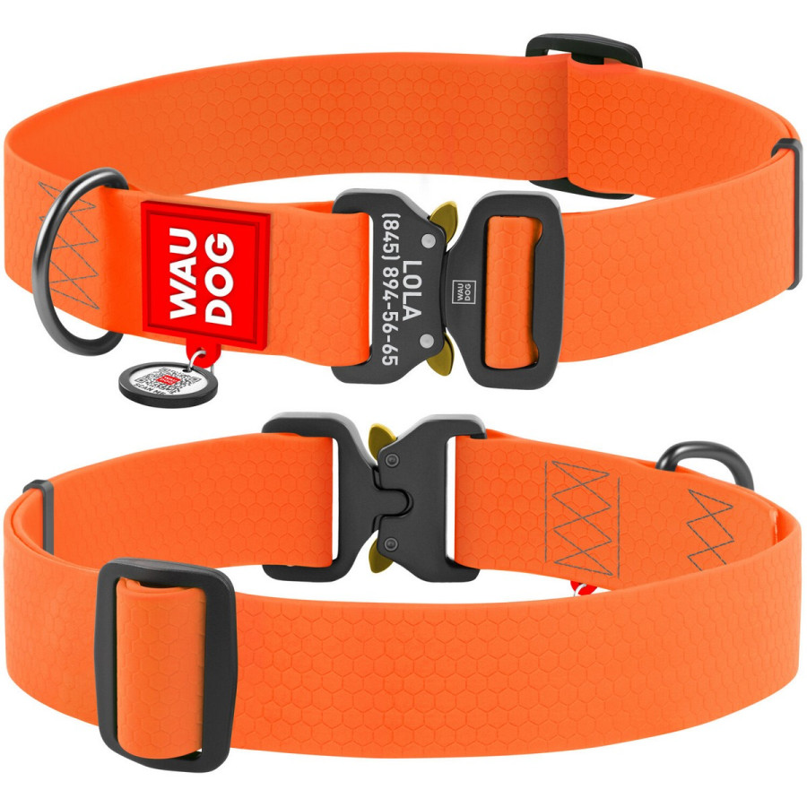 WAUDOG Waterproof dog collar with QR-passport, metal fastex, orange (width 40 mm, length 43-70 cm)