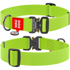 WAUDOG Waterproof dog collar with QR-passport, metal fastex, light green (width 40 mm, length 43-70 cm)