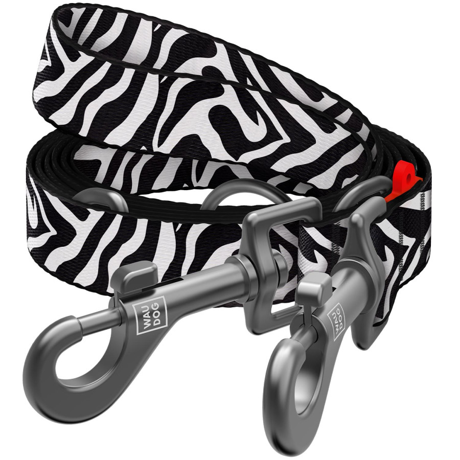 Поводок-перестежка для собак WAUDOG Nylon, рисунок "Зебра", размер M, 300 см, 20 мм