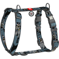 Шлея для собак анатомическая H-образная WAUDOG Nylon с QR-паспортом, рисунок "Тень Бэтмена", пластиковый фастекс