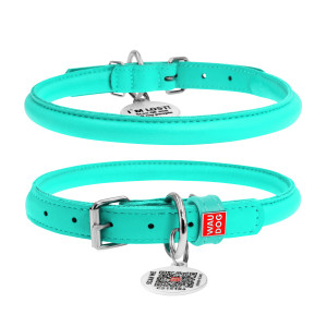 WAUDOG Glamour genuine leather dog collar with QR passport, rolled, menthol, D 10 mm, L 39-47 cm