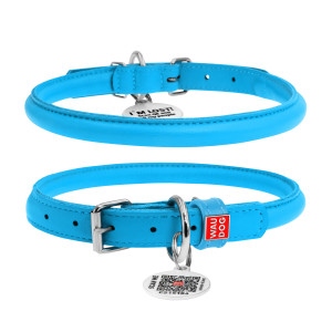 WAUDOG Glamour genuine leather dog collar with QR passport, rolled, blue, D 10 mm, L 39-47 cm