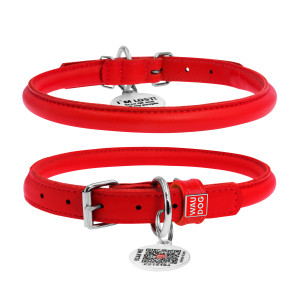 WAUDOG Glamour genuine leather dog collar with QR passport, rolled, red, D 10 mm, L 39-47 cm