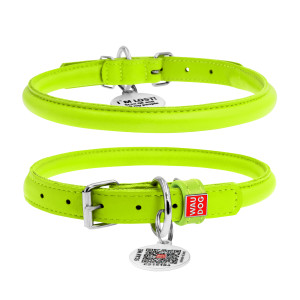 WAUDOG Glamour genuine leather dog collar with QR passport, rolled, green, D 10 mm, L 39-47 cm