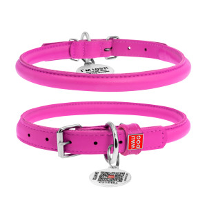 WAUDOG Glamour genuine leather dog collar with QR passport, rolled, pink, D 10 mm, L 39-47 cm