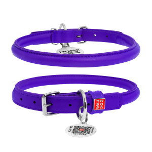 WAUDOG Glamour genuine leather dog collar with QR passport, rolled, purple, D 10 mm, L 39-47 cm