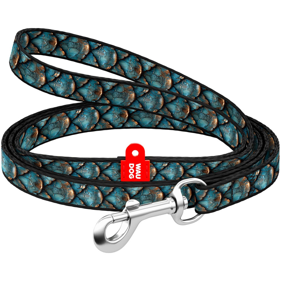 Повідець для котів та дрібних порід собак нейлоновий WAUDOG Nylon, малюнок "Луска", розмір XS, 122 см, 10 мм