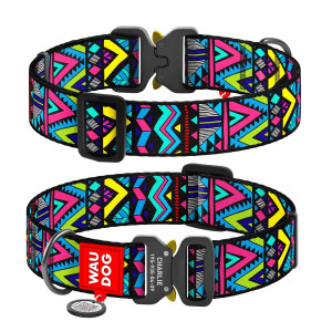 Collar for dogs nylon WAUDOG Nylon with QR passport, "Indie" pattern, metal fastex buckle, (width 35 mm, length 43-70 cm)