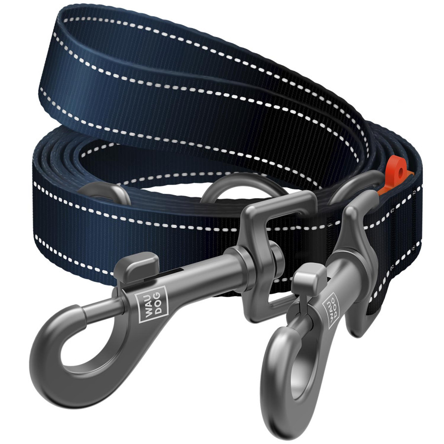 Повідець-перестібка для собак WAUDOG Nylon Mono, світловідбивний, чорний, розмір M, 300 см, 20 мм