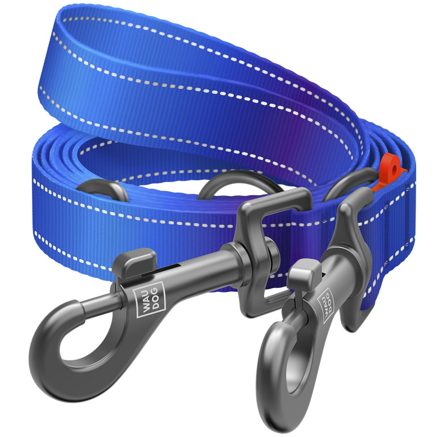Поводок-перестежка для собак WAUDOG Nylon Mono, светоотражающий, светоотражающий, синий, размер M, 300 см, 20 мм