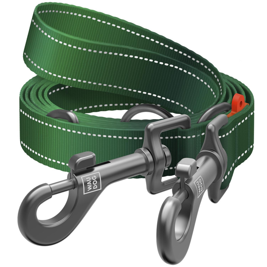 Повідець-перестібка для собак WAUDOG Nylon Mono, світловідбивний, зелений, розмір M, 300 см, 20 мм