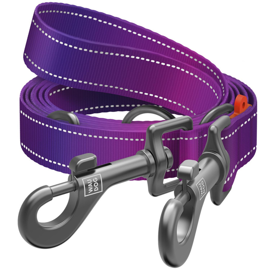 Повідець-перестібка для собак WAUDOG Nylon Mono, світловідбивний, фіолетовий, розмір M, 300 см, 20 мм