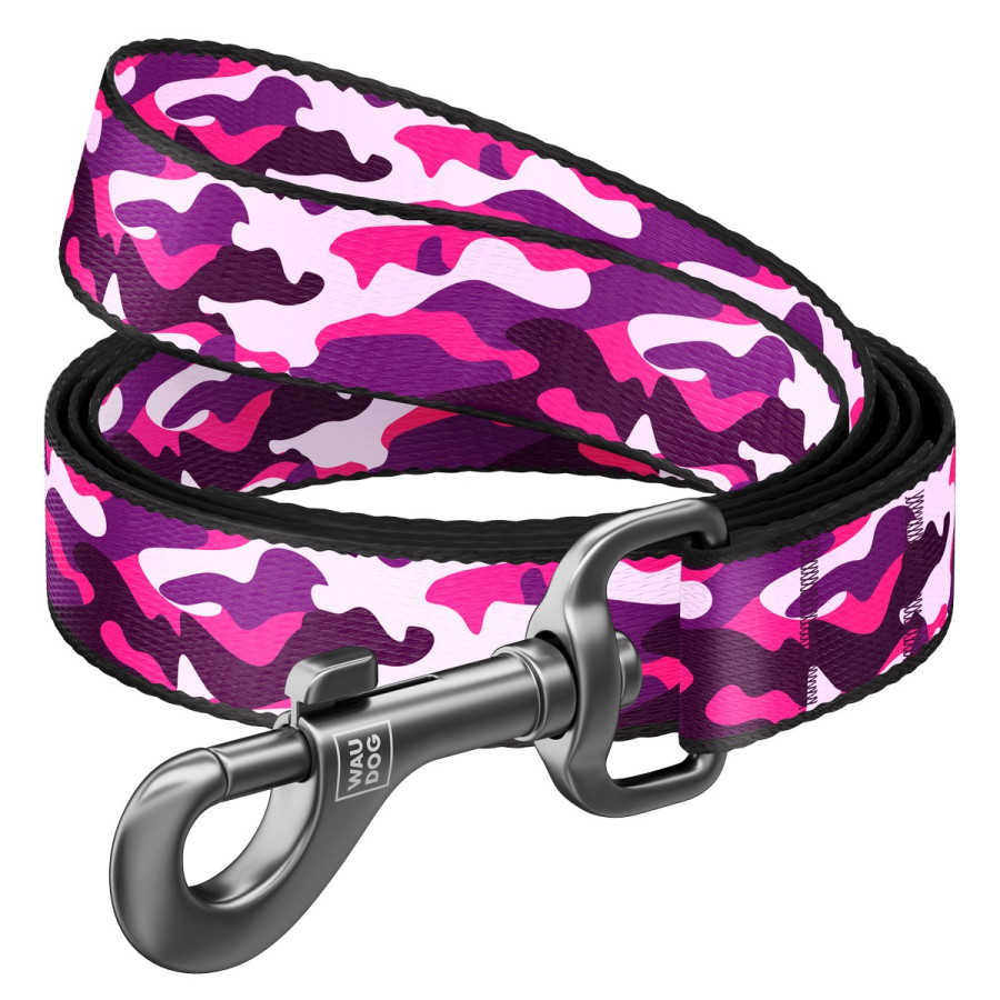 WAUDOG Nylon dog leash with QR-passport, "Pink camo"