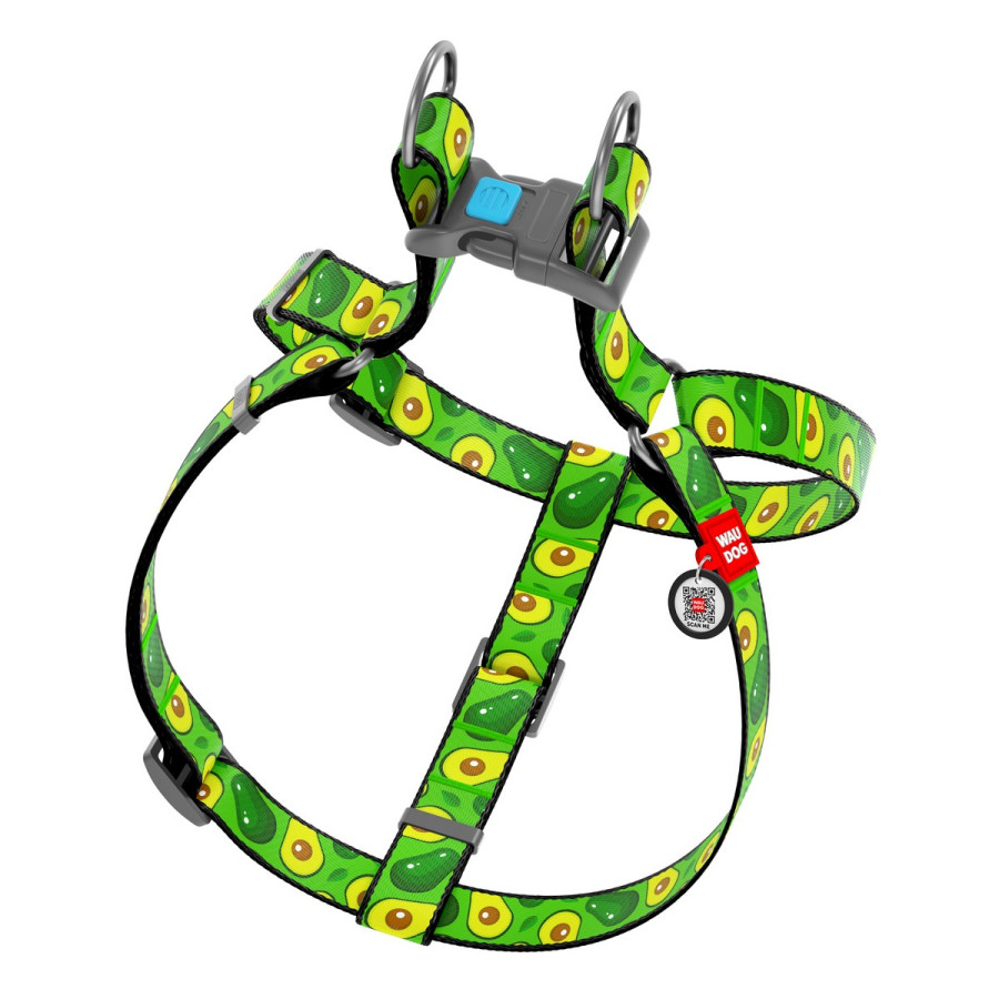 WAUDOG Nylon dog harness with QR-passport, QR tag, pattern "Avocado"