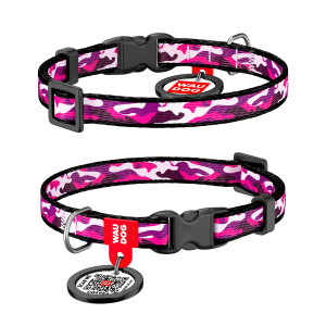 WAUDOG Nylon dog collar with QR-passport, "Pink camo", for small dogs, plastic fastex buckle
