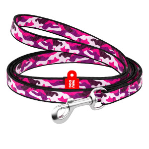 Нейлоновий поводок WAUDOG Nylon з малюнком "Рожевий камо" для дрібних порід собак і котів 122 см 10 мм