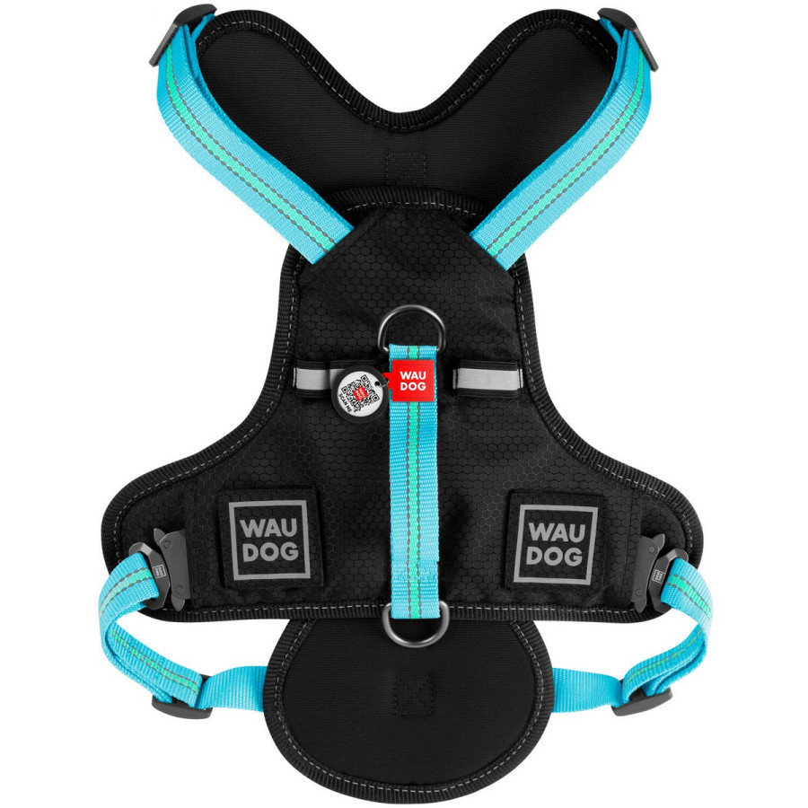 WAUDOG Nylon dog harness with QR-passport, QR tag, safe, metal fastex buckle, blue