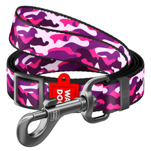 WAUDOG Nylon dog leash with QR-passport, "Pink camo", adjustable