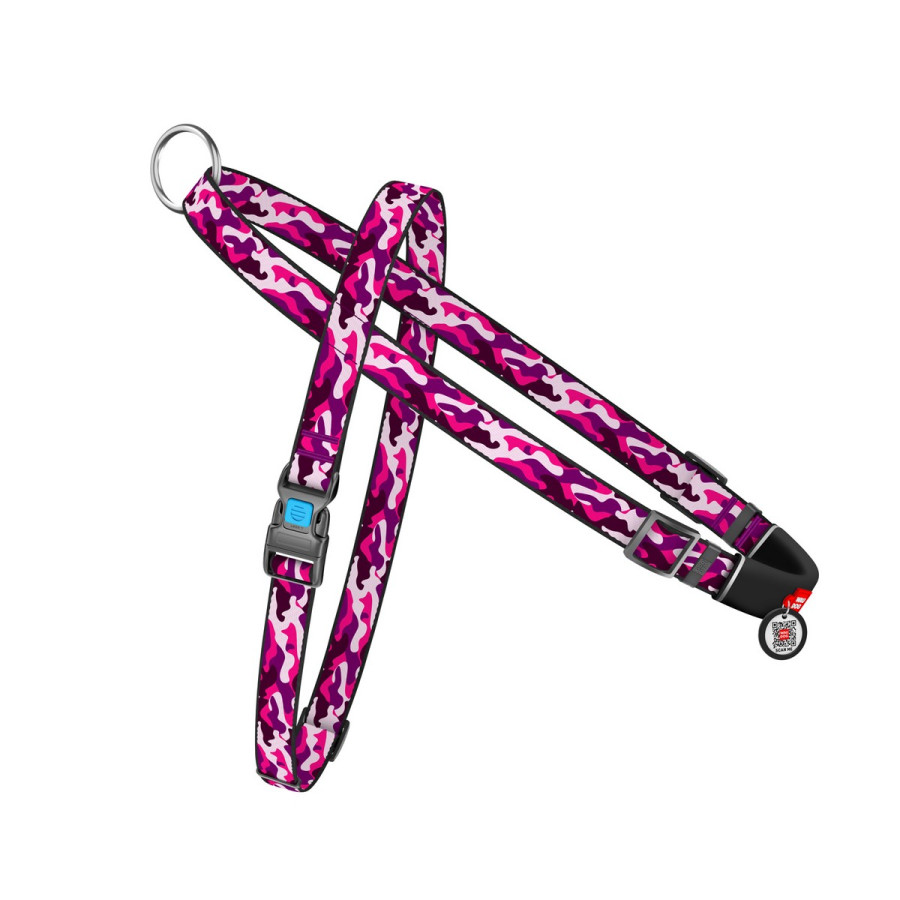 Harness with handle WAUDOG Nylon with QR passport, "Pink camo" design