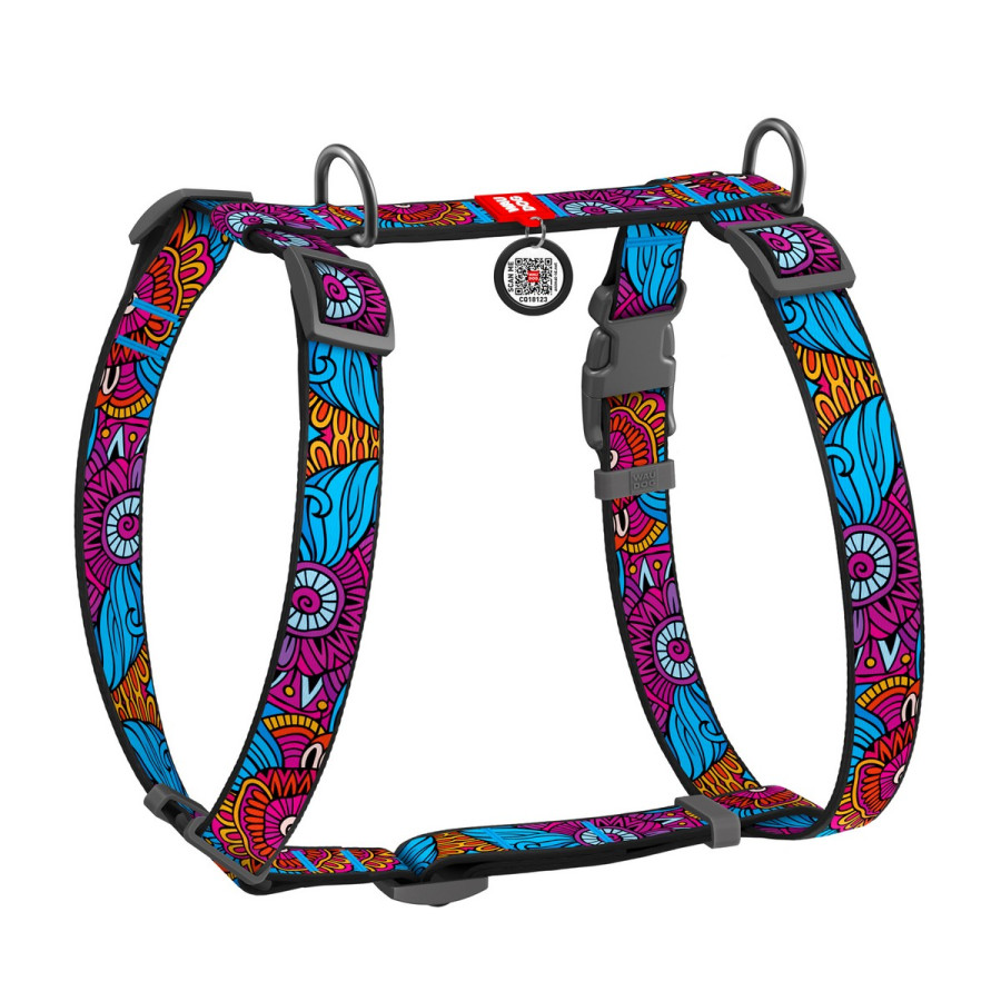 WAUDOG Nylon dog H-harness with QR-passport "Summer" design