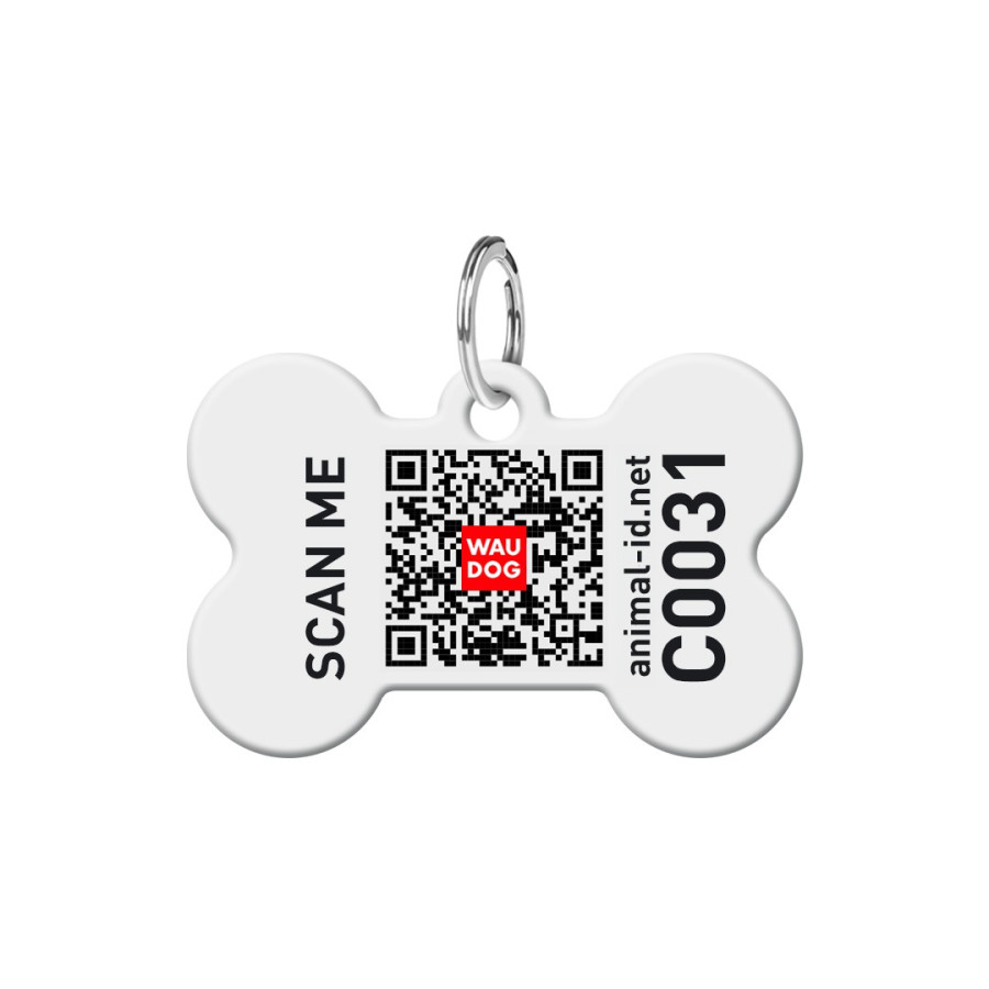 Адресник для собак и котов персонализированный металлический WAUDOG Smart ID c QR паспортом, рисунок "Яичница", кость 