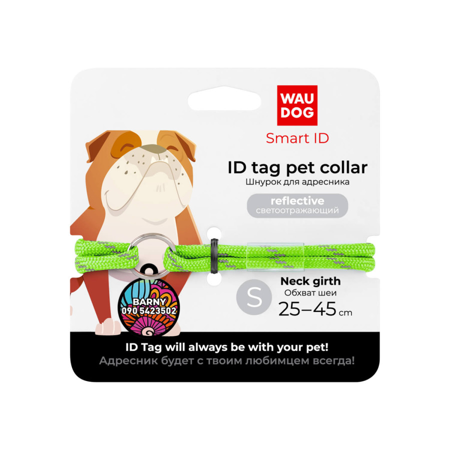 WAUDOG Smart ID tag collar, reflective paracord, light green