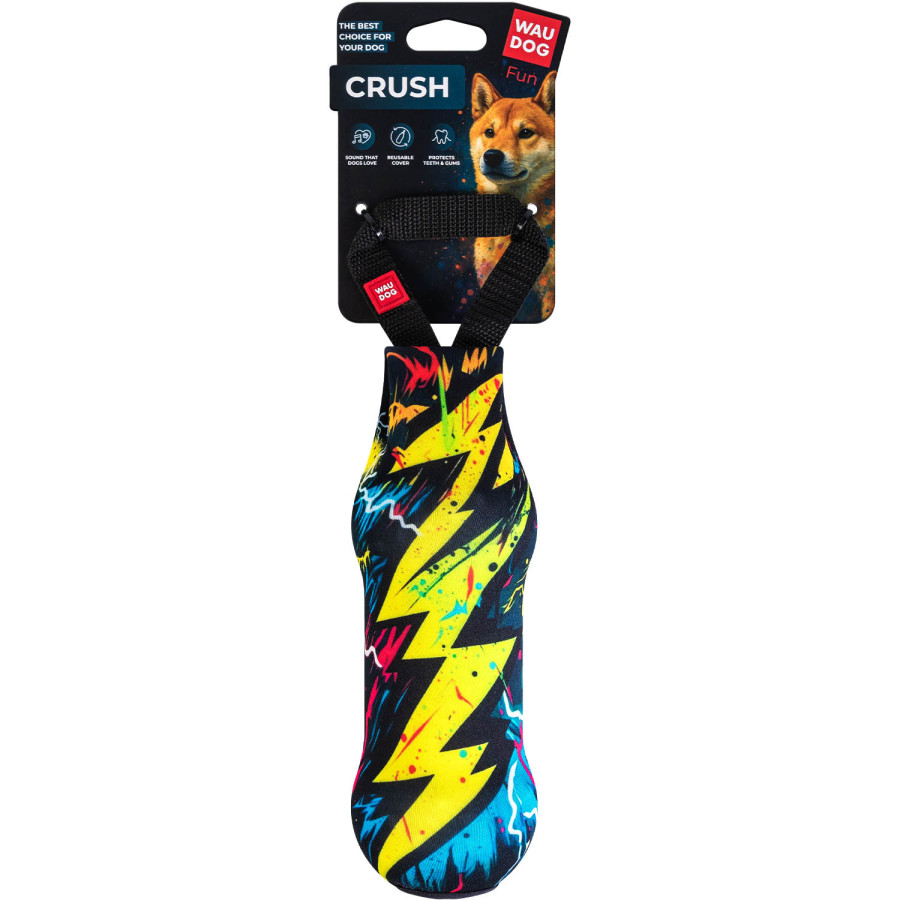 Игрушка для собак с пластиковой бутылкой и пищалкой WAUDOG Fun Crush, рисунок "Арт молния"