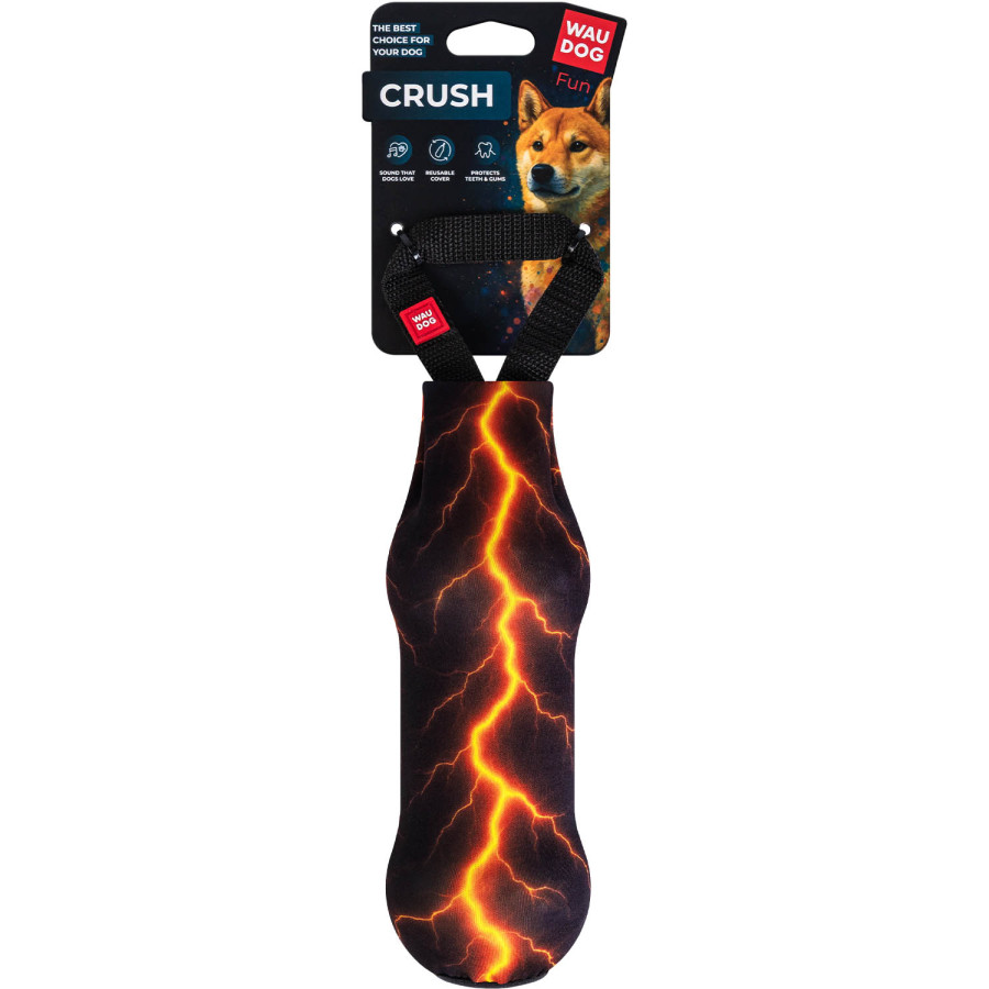Игрушка для собак с пластиковой бутылкой и пищалкой WAUDOG Fun Crush, рисунок "Оранжевая молния"