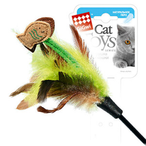 Іграшка для котів Дражнилка з рибками на стеку GiGwi Teaser, перо, пластик, текстиль, 75 см