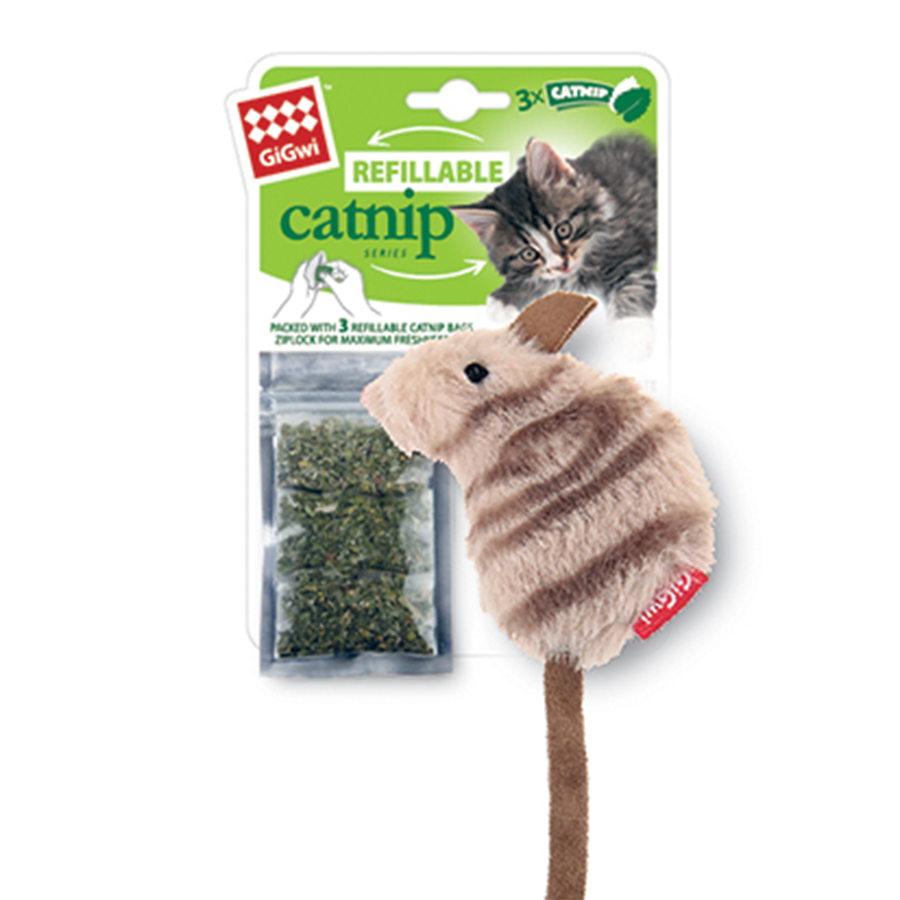 Іграшка для котів Мишка з котячої м'ятою GiGwi Catnip, штучне хутро, котяча м'ята, 10 см