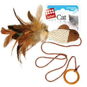 Іграшка для котів Дражнилка-рибка на палець GiGwi Teaser, перо, текстиль, 7 см