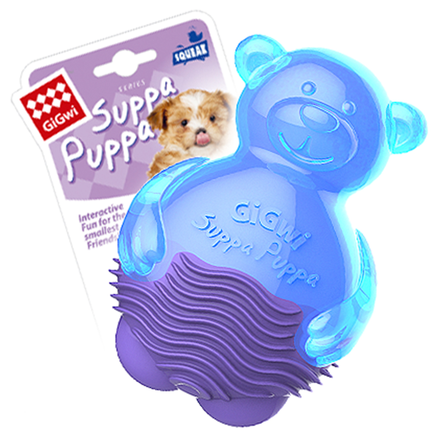 Іграшка для собак Ведмедик з пискавкою, синій GiGwi Suppa Puppa, гума, 9 см
