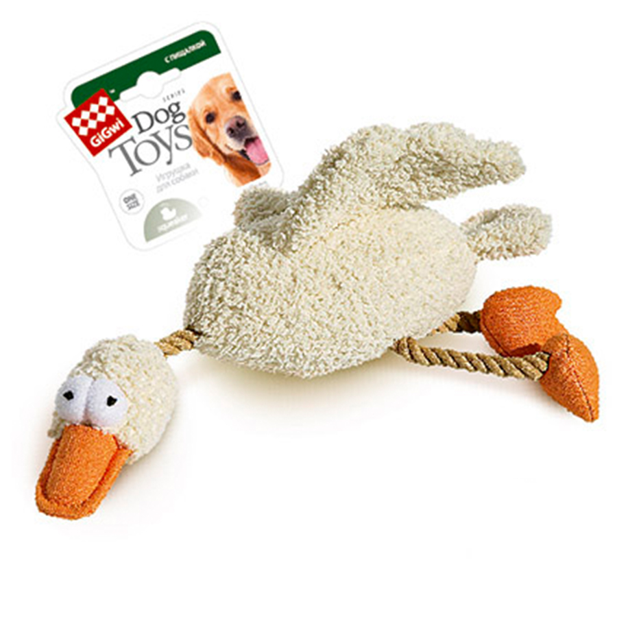 Іграшка для собак Качка з пискавкою GiGwi Catch & fetch, текстиль, мотузка, 36 см