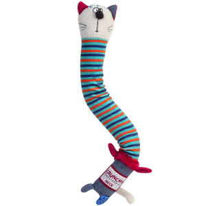 Игрушка для собак Кот с хрустящей шеей и пищалкой GiGwi Crunchy, текстиль, пластик, 28 см