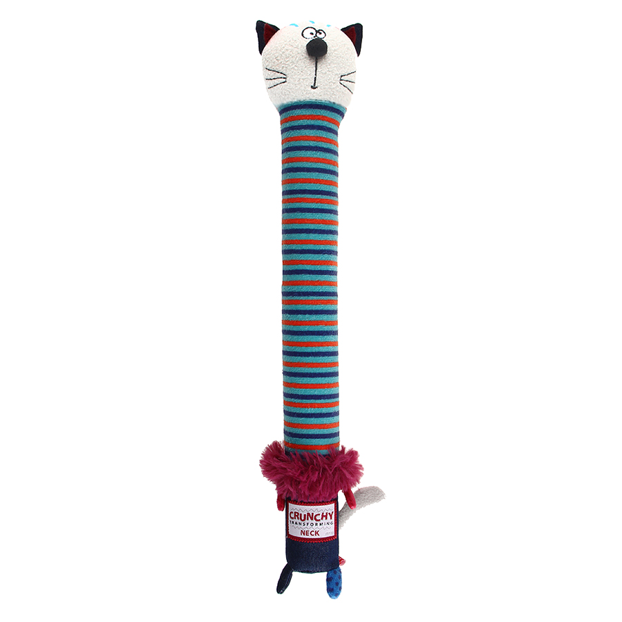 Іграшка для собак Кіт з хрусткою шиєю і пискавкою GiGwi Crunchy, текстиль, пластик, 28 см
