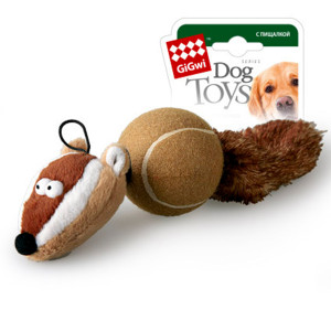 Іграшка для собак Борсук з 2-ма пискавками GiGwi Catch & fetch, штучне хутро, тенісна гума, мотузка, 32 см