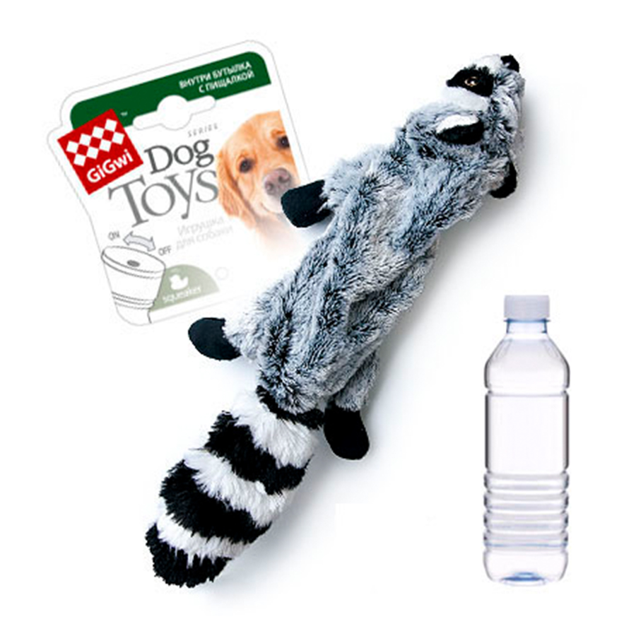 Іграшка для собак Шкурка єнота з пляшкою пискавкою GiGwi Catch & fetch, штучне хутро, пластик, 51 см