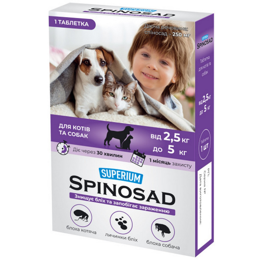 SUPERIUM Spinosad - перша таблетка від бліх для котів та собак від 2,5 до 5 кг