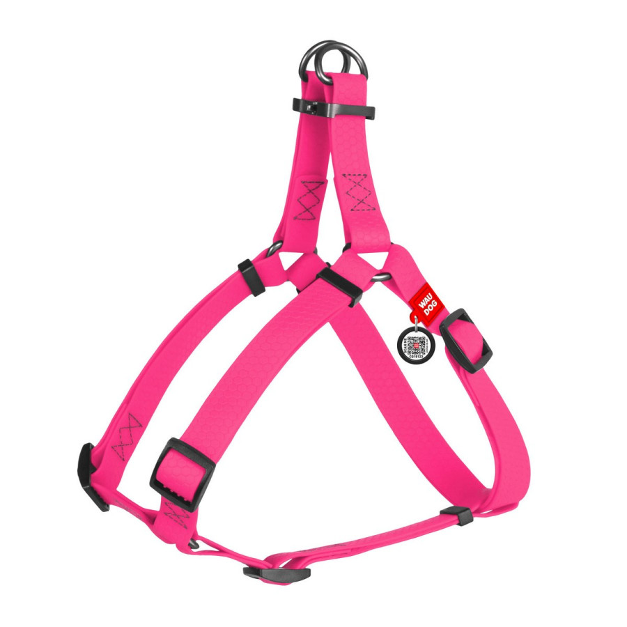 WAUDOG Waterproof dog harness with QR-passport, metal fastex buckle, pink