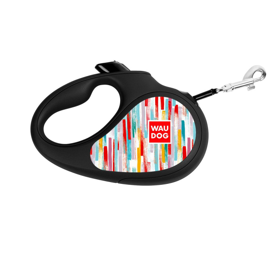 Retractable WAUDOG Design genuine leather dog leash, "Bright stripes"