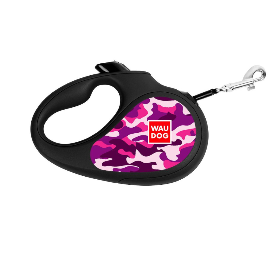 Retractable WAUDOG Design genuine leather dog leash, "Pink camo"