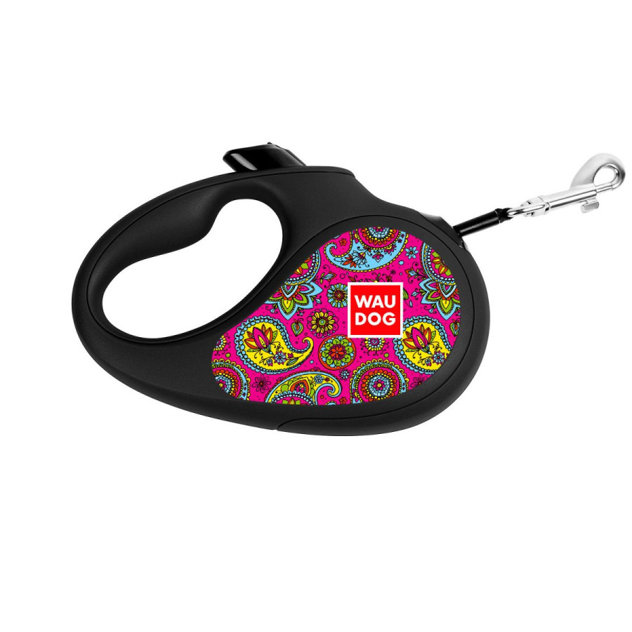 Retractable WAUDOG Design genuine leather dog leash, "Paisley"